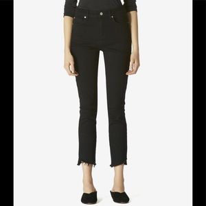 Women’s Avec Les Filles Elana Cropped Black Denim Jeans Raw Edge Hem Size 12 /31